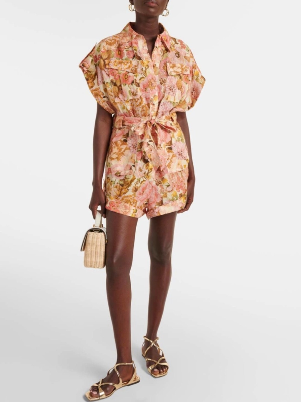 Zimmermann Golden Floral Linen Romper Size 2